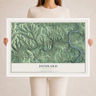 Map of Dunkard, Pennsylvania, 24 x 36 inch print in a white wood frame