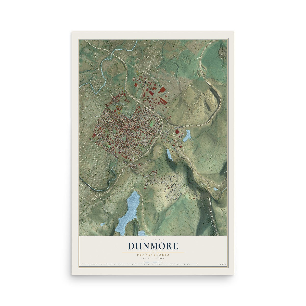 Map of Dunmore, Pennsylvania, 12 x 18 inch unframed archival matte print