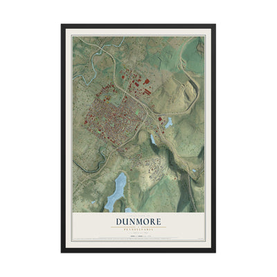 Map of Dunmore, Pennsylvania, 12 x 18 inch print in a black wood frame