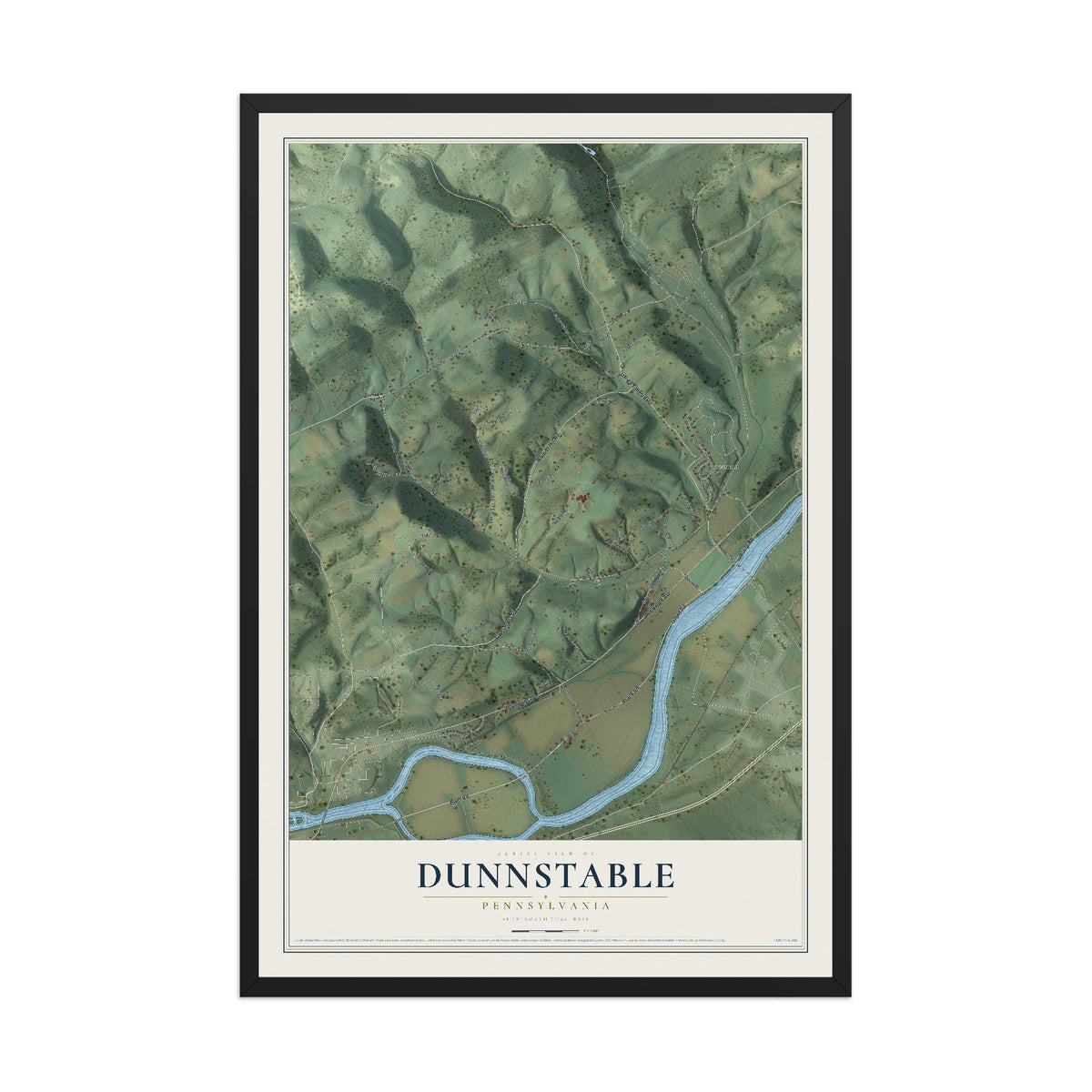 Map of Dunnstable, Pennsylvania, 12 x 18 inch print in a black wood frame
