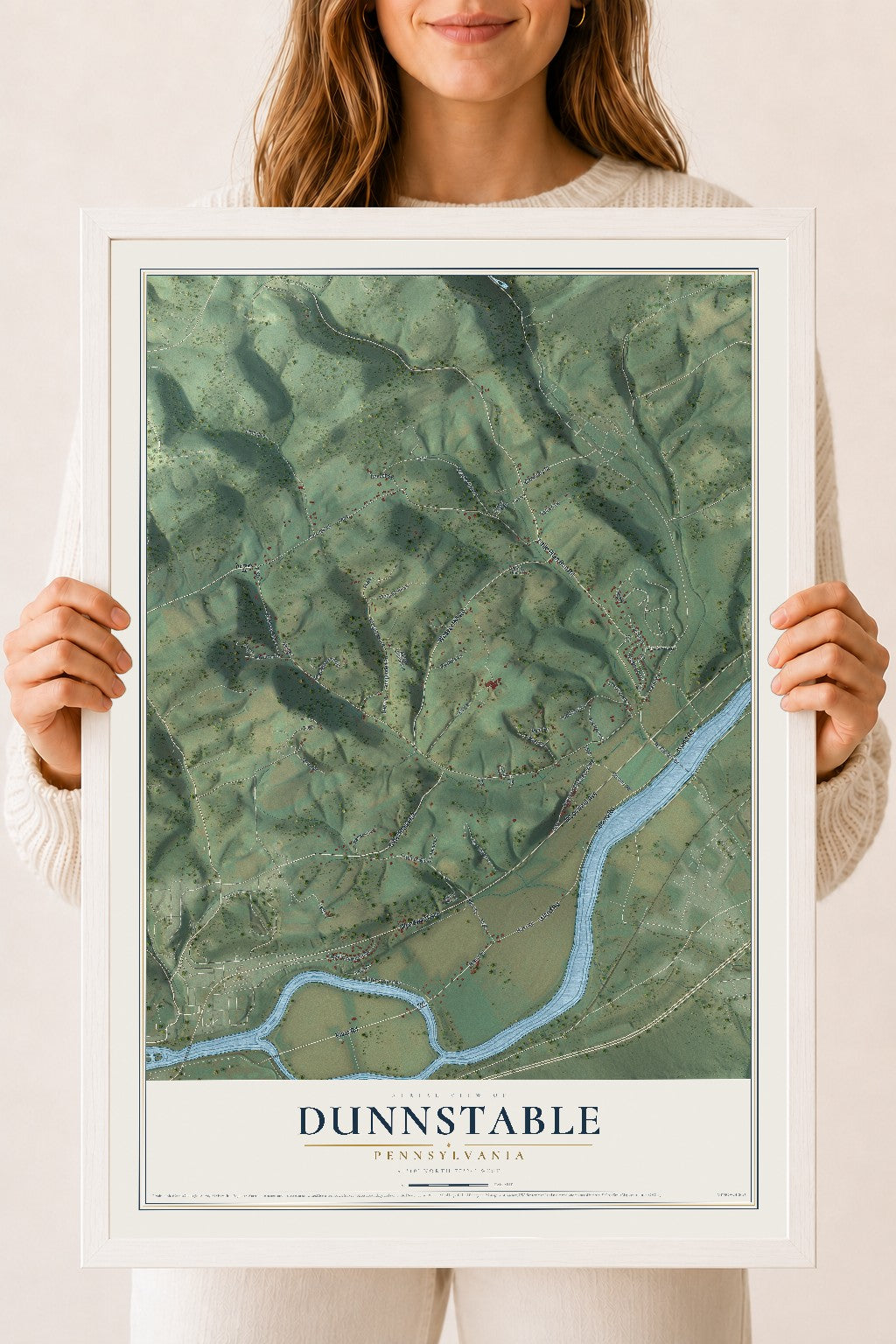 Map of Dunnstable, Pennsylvania, 18 x 24 inch print in a white wood frame