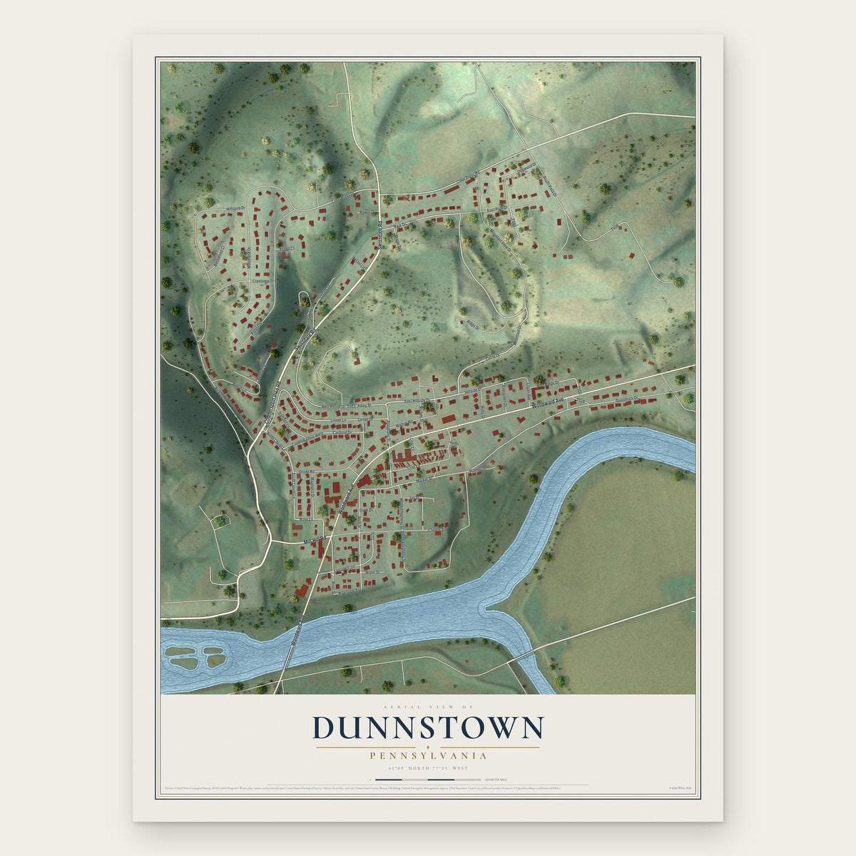 Dunnstown, Pennsylvania map print, the full design