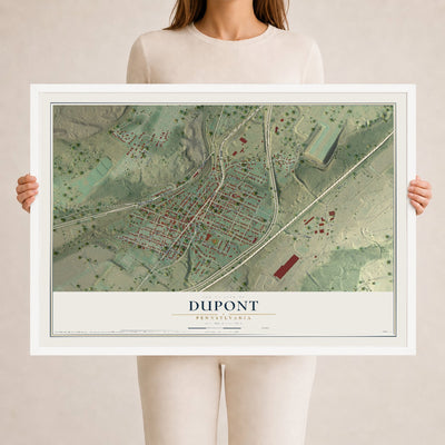 Map of Dupont, Pennsylvania, 24 x 36 inch print in a white wood frame