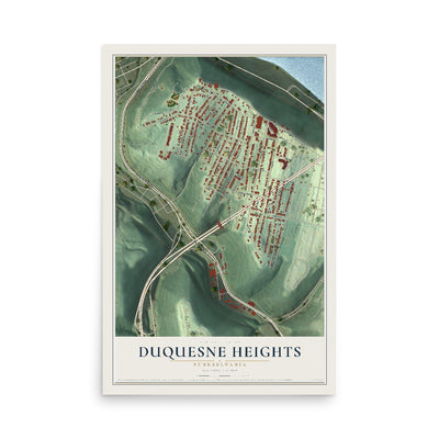 Map of Duquesne Heights, Pennsylvania, 12 x 18 inch unframed archival matte print