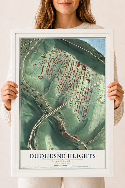 Map of Duquesne Heights, Pennsylvania, 18 x 24 inch print in a white wood frame