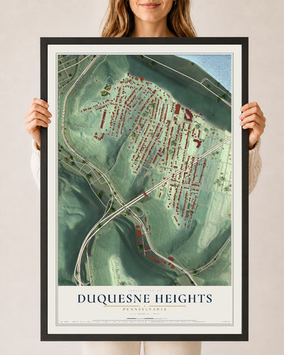 Map of Duquesne Heights, Pennsylvania, 24 x 36 inch print in a black wood frame