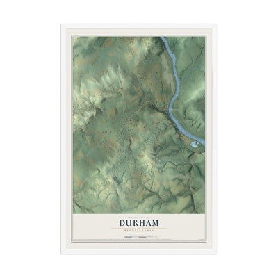 Map of Durham, Pennsylvania, 12 x 18 inch print in a white wood frame
