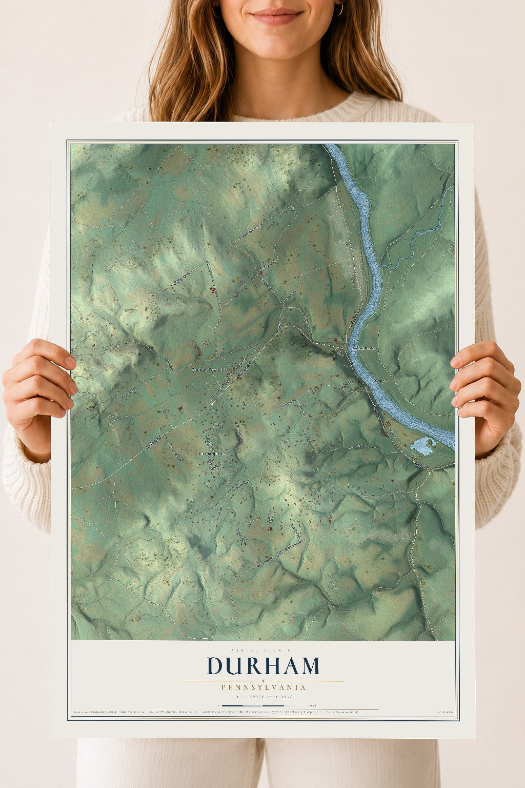 Map of Durham, Pennsylvania, 18 x 24 inch unframed archival matte print
