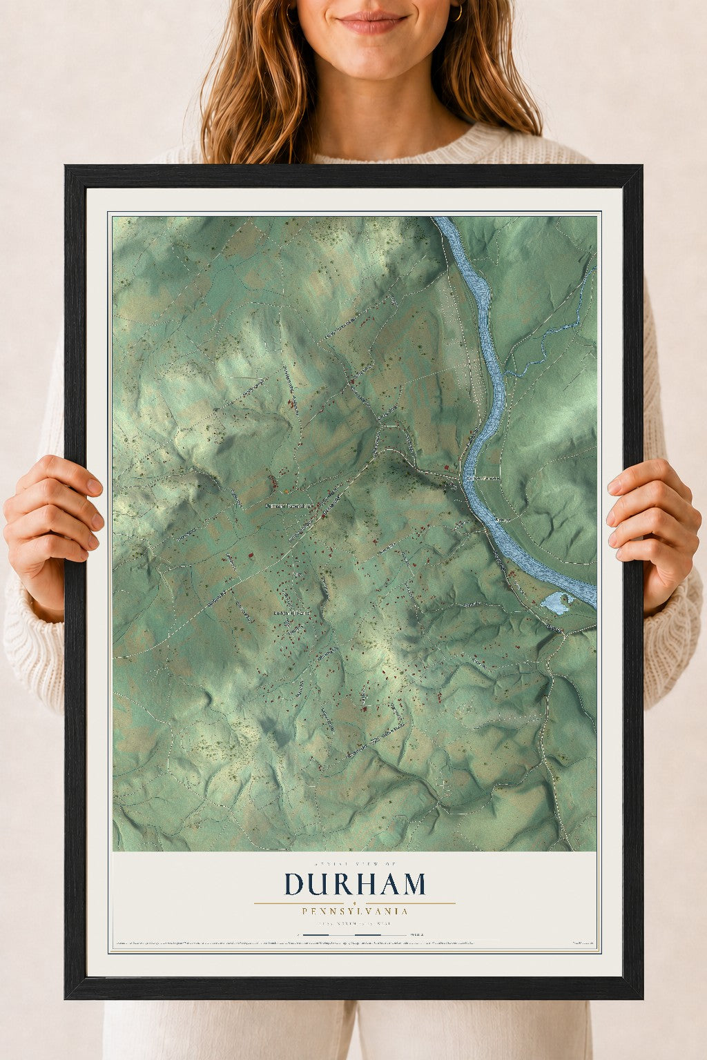 Map of Durham, Pennsylvania, 18 x 24 inch print in a black wood frame