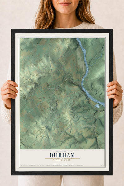 Map of Durham, Pennsylvania, 18 x 24 inch print in a black wood frame