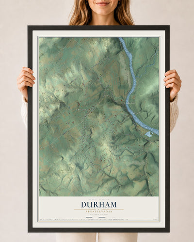 Map of Durham, Pennsylvania, 24 x 36 inch print in a black wood frame