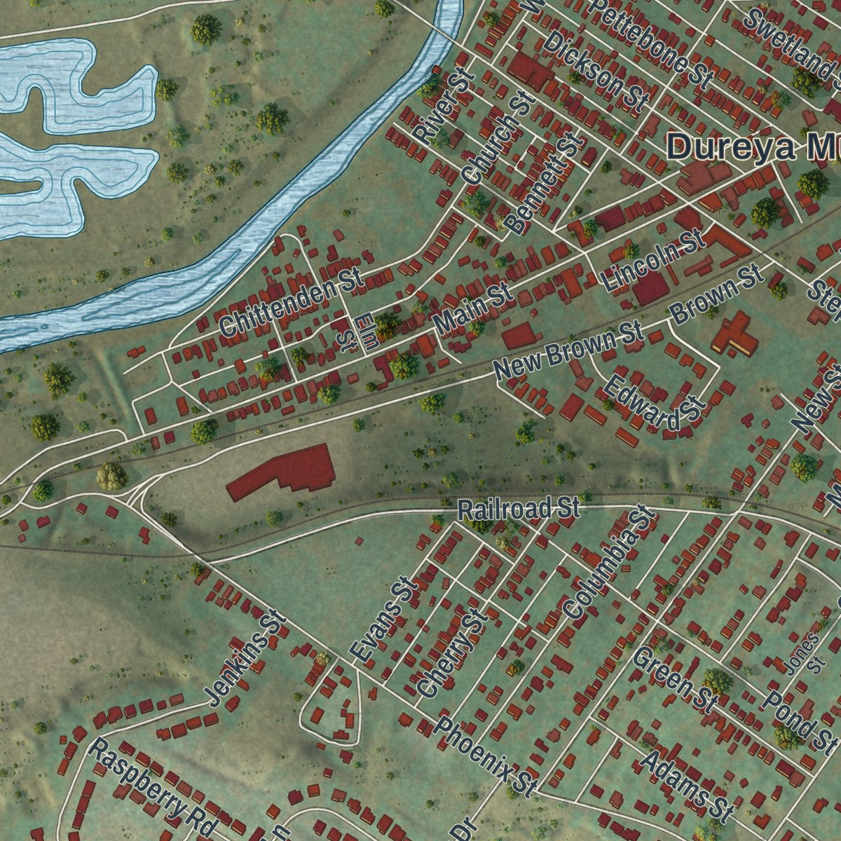 Close-up of the map of Duryea, Pennsylvania print showing street and building detail