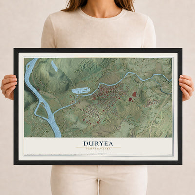 Map of Duryea, Pennsylvania, 12 x 18 inch print in a black wood frame