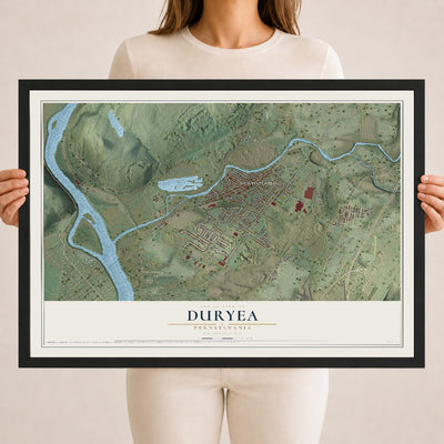 Map of Duryea, Pennsylvania, 18 x 24 inch print in a black wood frame
