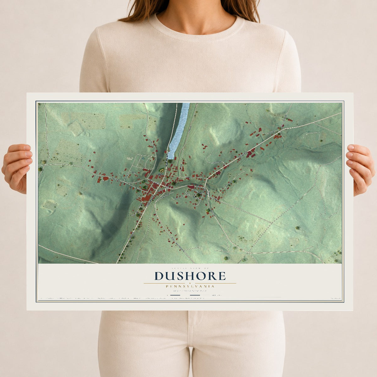 Map of Dushore, Pennsylvania, 12 x 18 inch unframed archival matte print