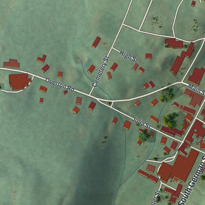 Second close-up of the map of Dushore, Pennsylvania print showing more streets and buildings