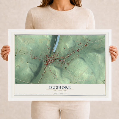 Map of Dushore, Pennsylvania, 12 x 18 inch print in a white wood frame