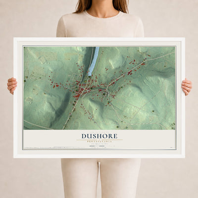 Map of Dushore, Pennsylvania, 24 x 36 inch print in a white wood frame
