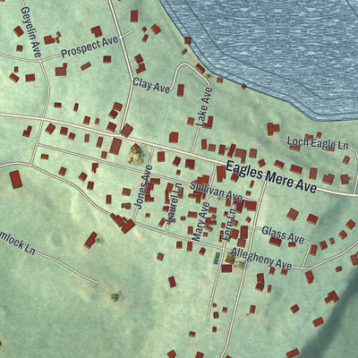 Close-up of the map of Eagles Mere, Pennsylvania print showing street and building detail