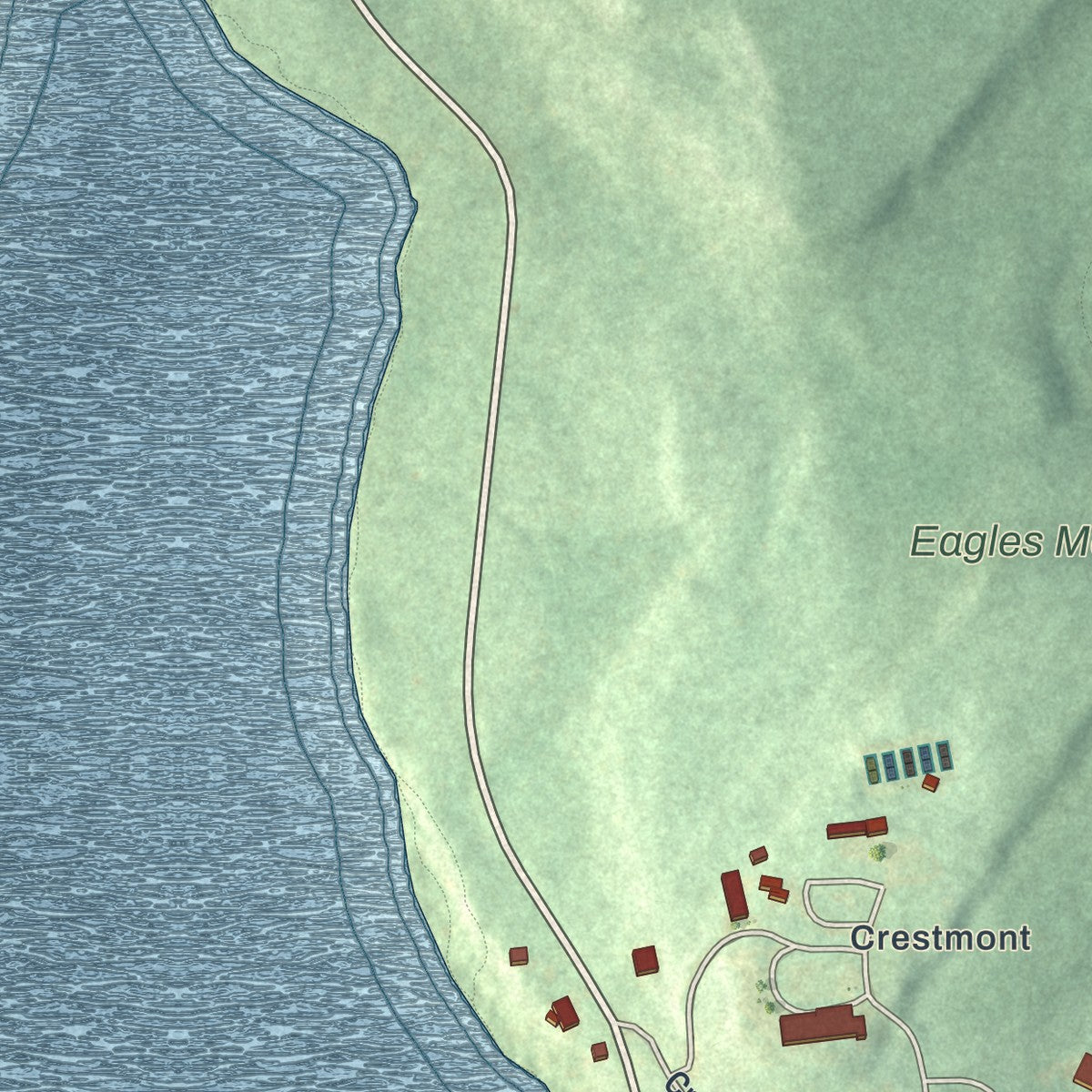 Second close-up of the map of Eagles Mere, Pennsylvania print showing more streets and buildings