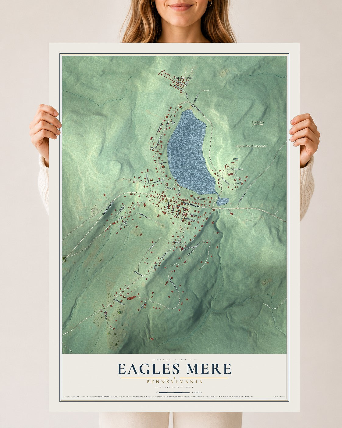 Map of Eagles Mere, Pennsylvania, 24 x 36 inch unframed archival matte print