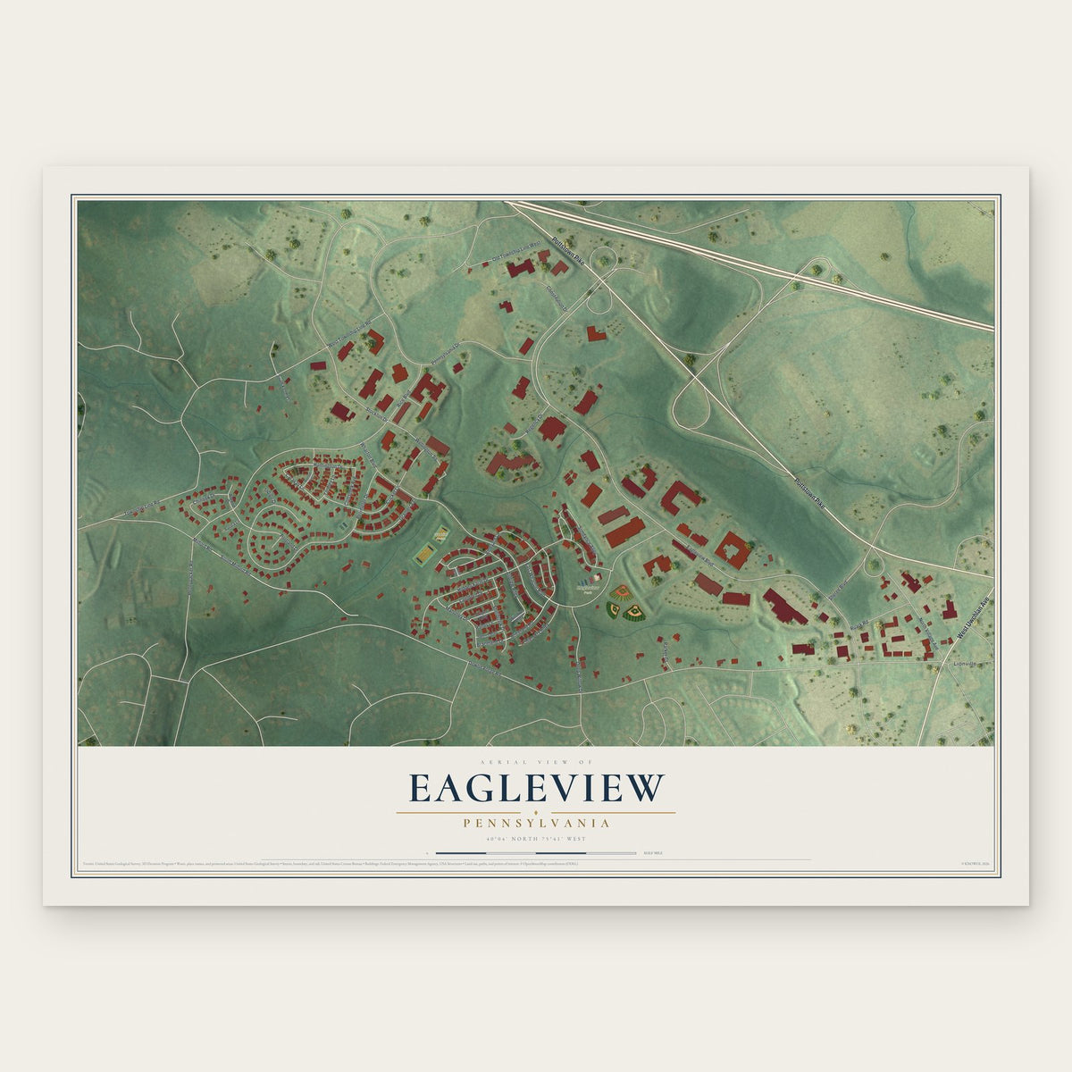 Eagleview, Pennsylvania map print, the full design