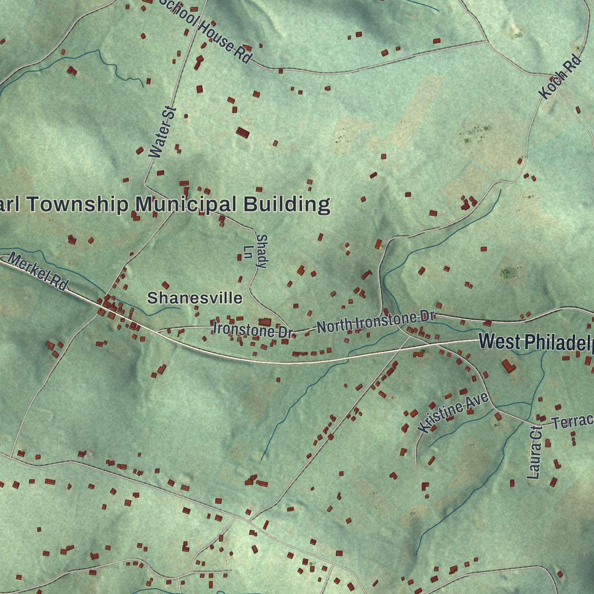 Close-up of the map of Earl, Berks County, Pennsylvania print showing street and building detail