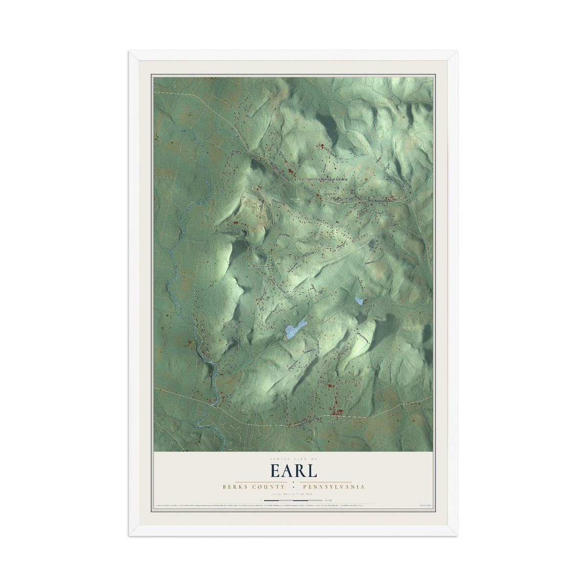 Map of Earl, Berks County, Pennsylvania, 12 x 18 inch print in a white wood frame