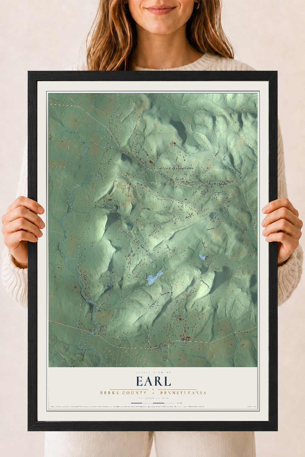 Map of Earl, Berks County, Pennsylvania, 18 x 24 inch print in a black wood frame