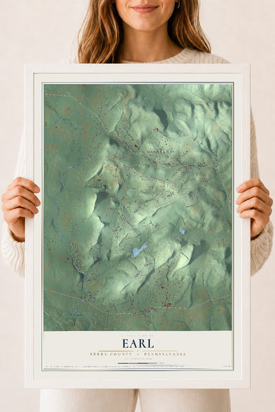 Map of Earl, Berks County, Pennsylvania, 18 x 24 inch print in a white wood frame