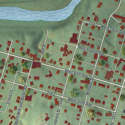 Close-up of the map of Earlston, Pennsylvania print showing street and building detail