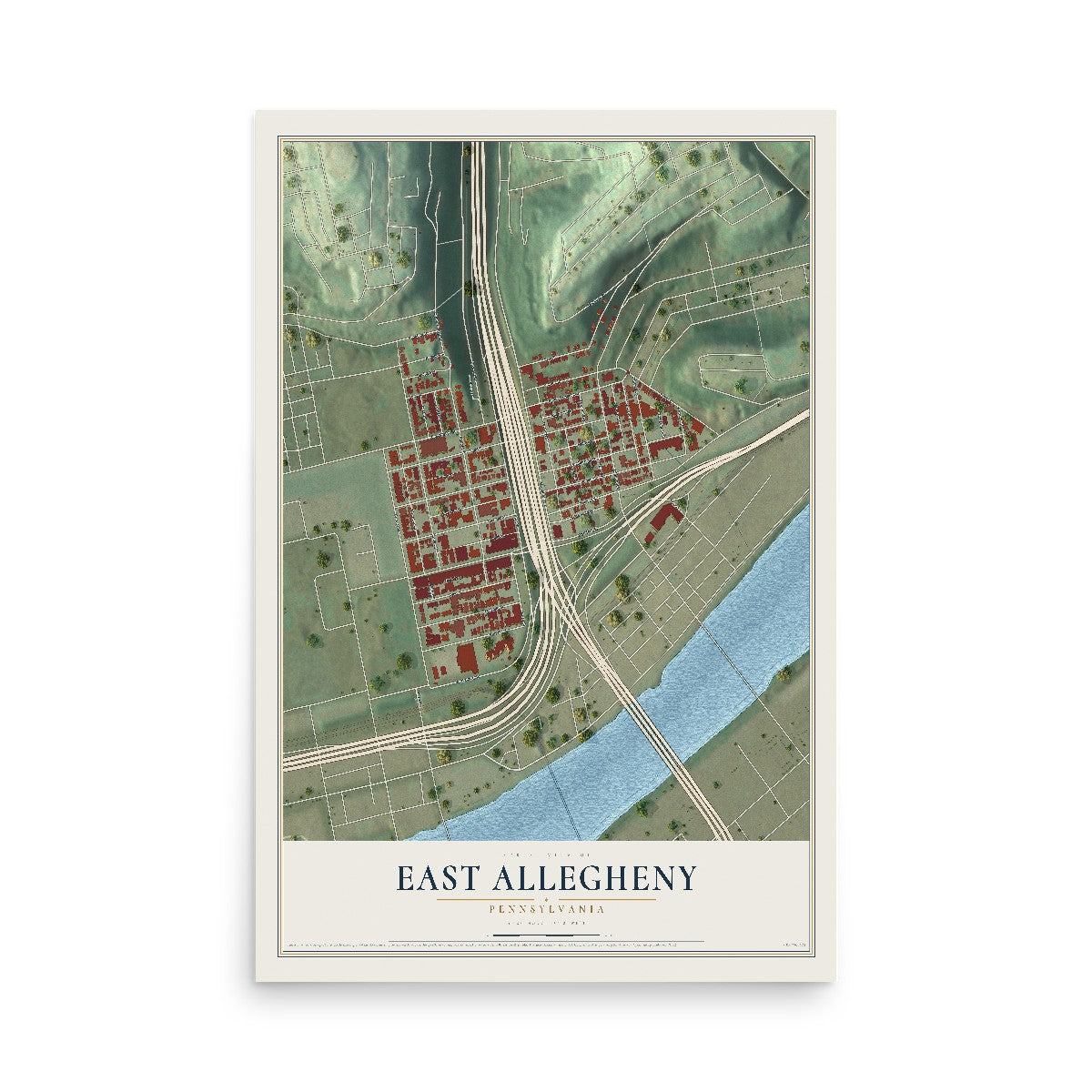 Map of East Allegheny, Pennsylvania, 12 x 18 inch unframed archival matte print