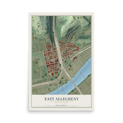 Map of East Allegheny, Pennsylvania, 12 x 18 inch unframed archival matte print
