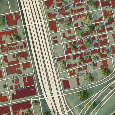 Close-up of the map of East Allegheny, Pennsylvania print showing street and building detail