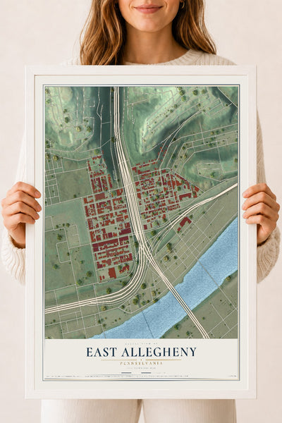 Map of East Allegheny, Pennsylvania, 18 x 24 inch print in a white wood frame
