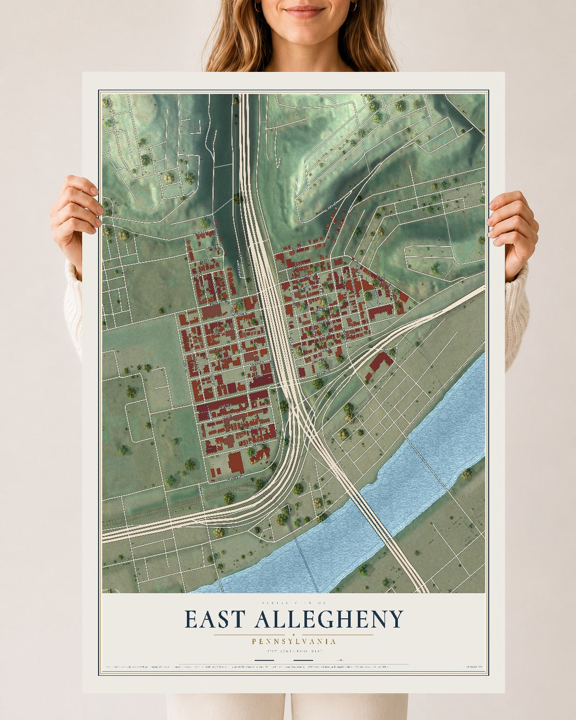 Map of East Allegheny, Pennsylvania, 24 x 36 inch unframed archival matte print