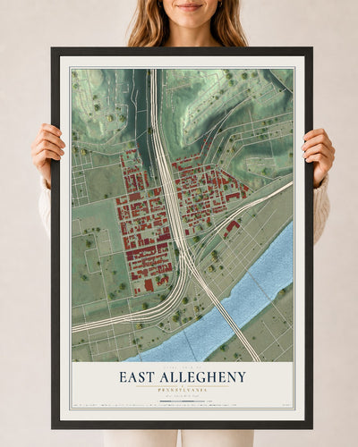 Map of East Allegheny, Pennsylvania, 24 x 36 inch print in a black wood frame