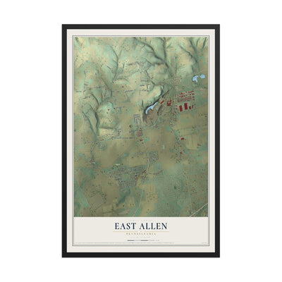 Map of East Allen, Pennsylvania, 12 x 18 inch print in a black wood frame