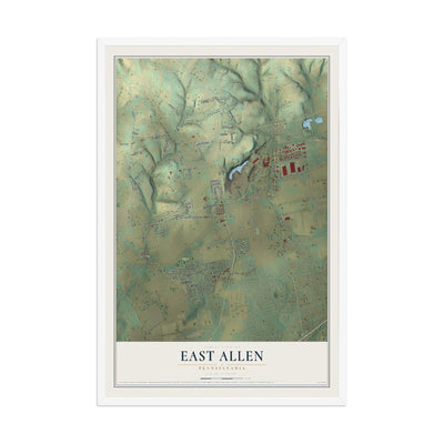 Map of East Allen, Pennsylvania, 12 x 18 inch print in a white wood frame