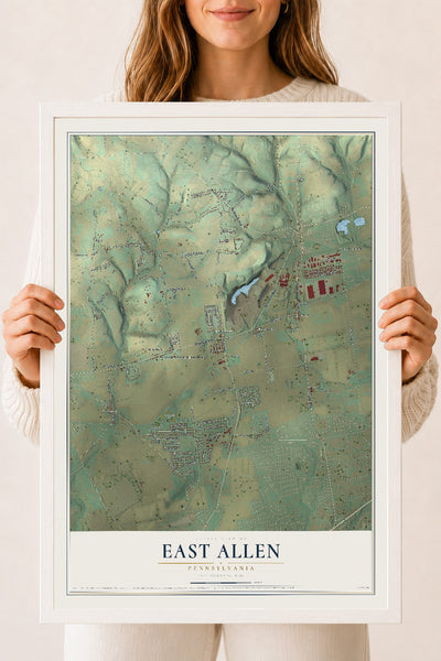 Map of East Allen, Pennsylvania, 18 x 24 inch print in a white wood frame
