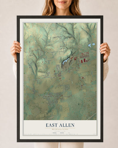 Map of East Allen, Pennsylvania, 24 x 36 inch print in a black wood frame