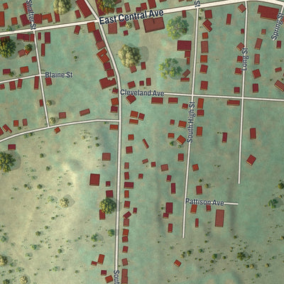 Close-up of the map of East Bangor, Pennsylvania print showing street and building detail