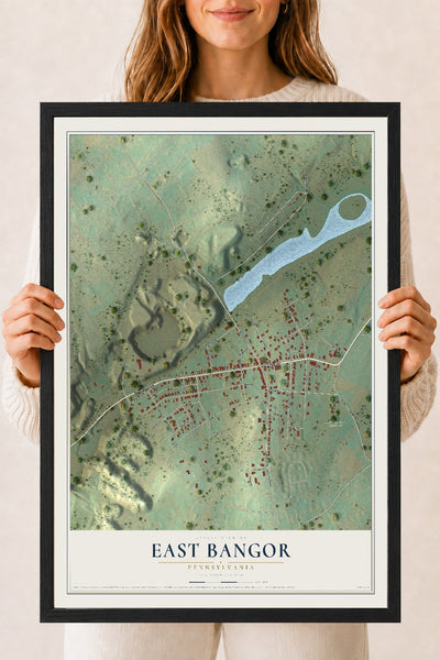 Map of East Bangor, Pennsylvania, 18 x 24 inch print in a black wood frame