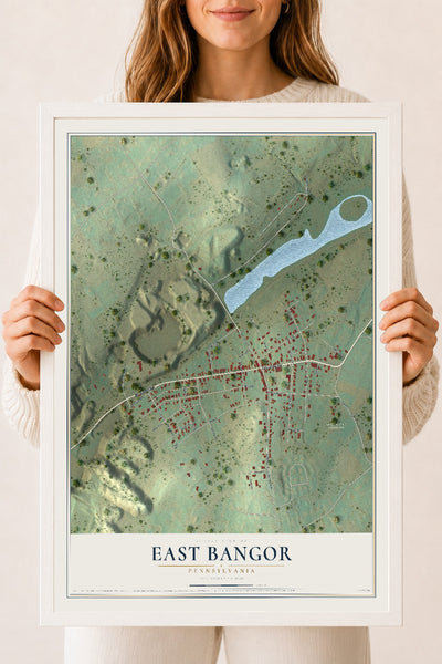 Map of East Bangor, Pennsylvania, 18 x 24 inch print in a white wood frame