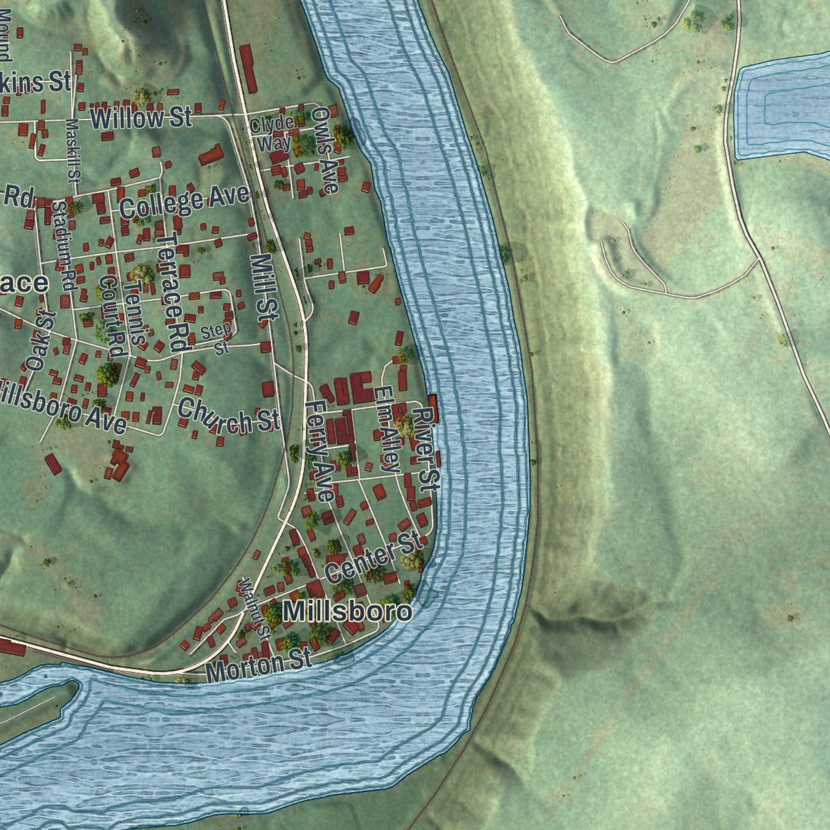 Close-up of the map of East Bethlehem, Pennsylvania print showing street and building detail