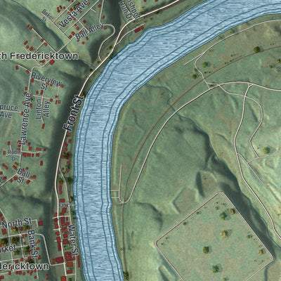Second close-up of the map of East Bethlehem, Pennsylvania print showing more streets and buildings