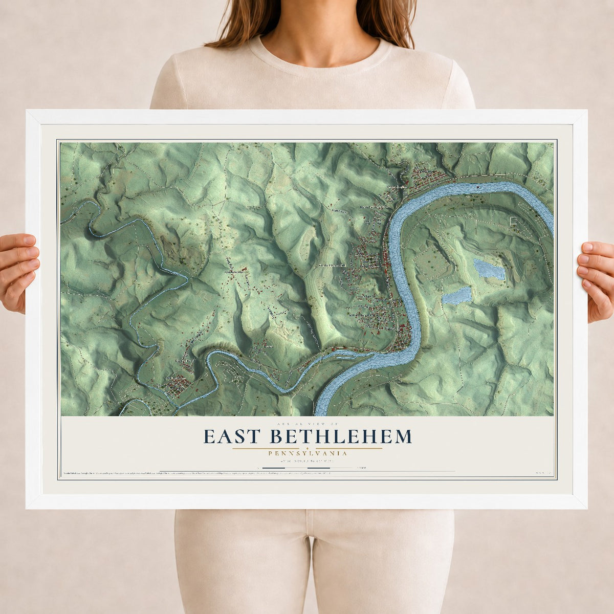 Map of East Bethlehem, Pennsylvania, 18 x 24 inch print in a white wood frame