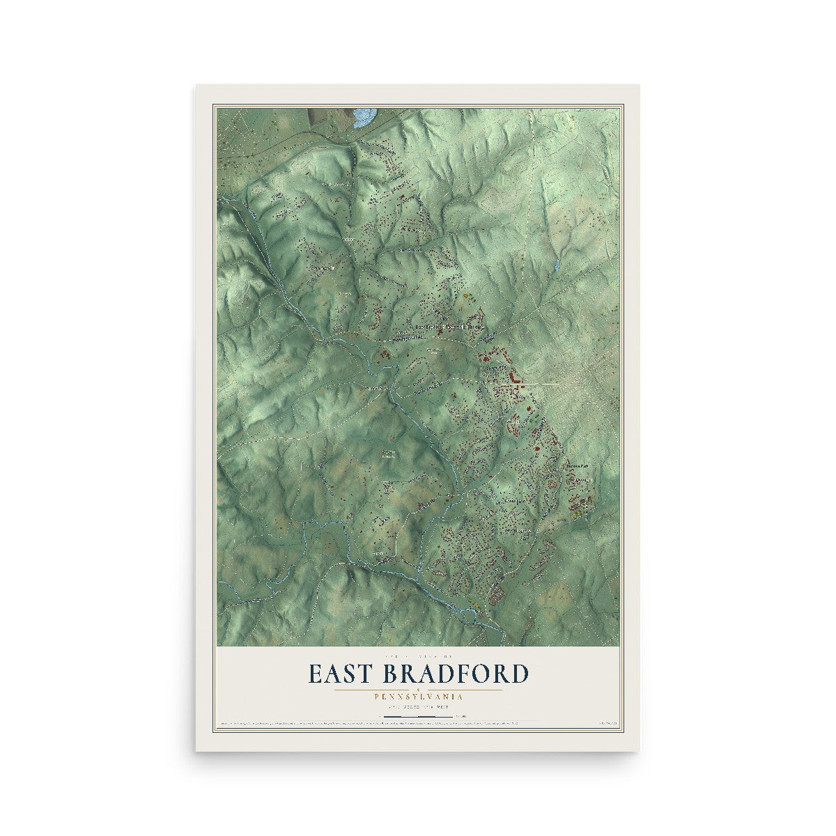 Map of East Bradford, Pennsylvania, 12 x 18 inch unframed archival matte print