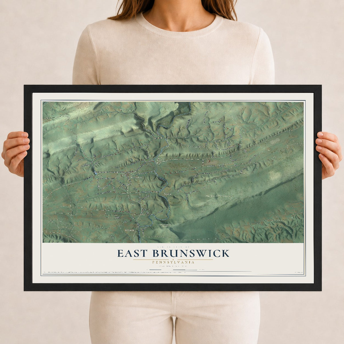 Map of East Brunswick, Pennsylvania, 12 x 18 inch print in a black wood frame