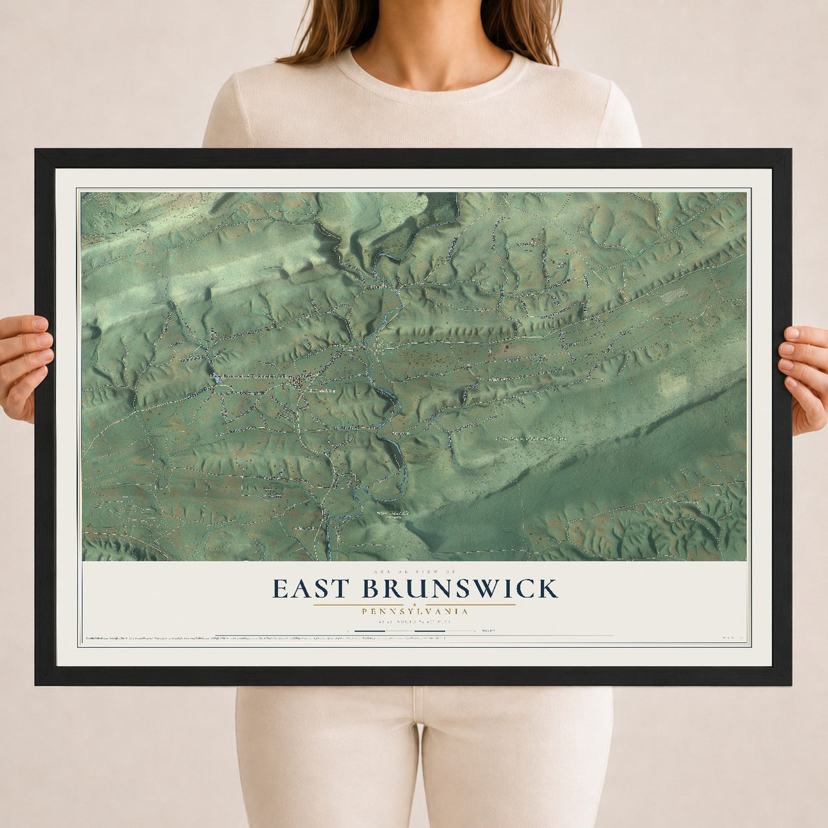Map of East Brunswick, Pennsylvania, 18 x 24 inch print in a black wood frame